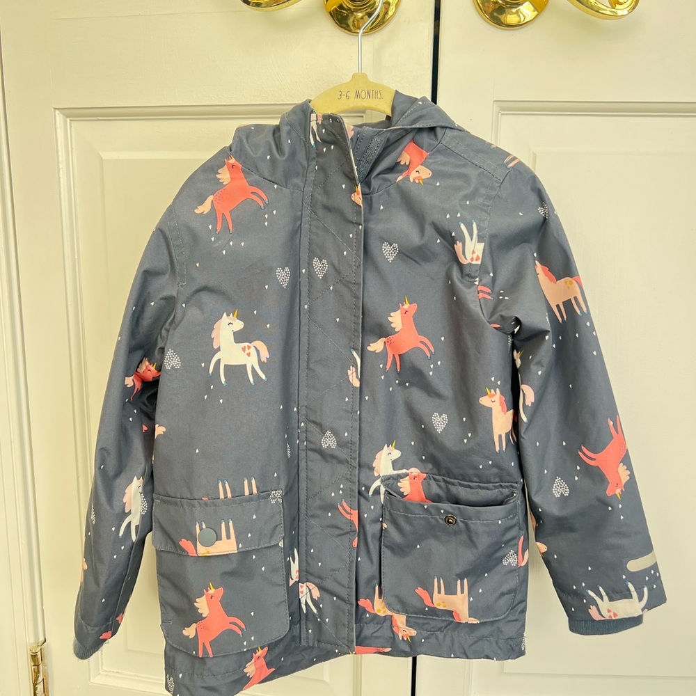Cool Club - Kids Unicorn Print Rain Jacket - Blue/Gray and Pink
